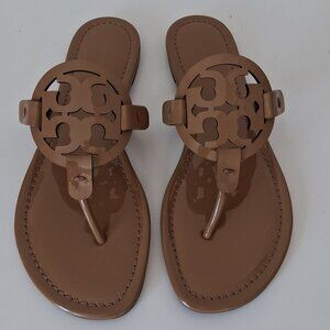 Tory Burch Women’s Miller Patent Leather Thong Sandals – Tan (Style 76734)